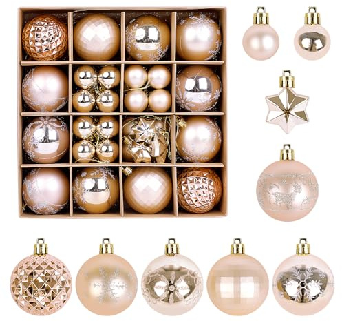 ZALAON 44 Pcs Christmas Ball Ornaments, 1.2/2.3 Inch Champagne/Rose Gold Christmas Baubles Tree Hanging Ball Set for Xmas Party Indoor/Outdoor Decorations