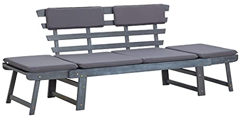 Makastle Gartenbank Beide Seiten Sind Verstellbar Tagesbett Sonnenliege Gartensofa mit Auflagen & klappbaren Armlehne, Balkonbank aus Holz, Sitzbank für Garten, Balkon, 190 cm Massivholz Akazie
