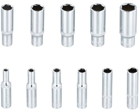 Lot de 11 Douilles Longues, Jeu de Douilles Hexagonales, Douille Hexagonales, Coffret Douille Longue, 4-14mm, 50 mm de long