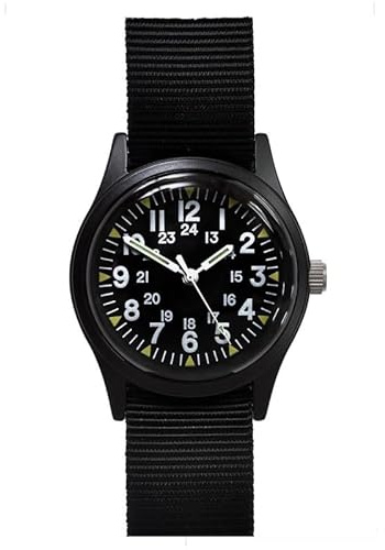 MWC Classic 1960/70s Herren-Armbanduhr, Quarz, Metall, Schwarz, Stoff, Militär