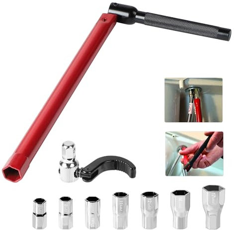 Supaway 9 Llave para grifo de fregadero Juego de llaves para tuercas de grifo 13 mm Llave para grifo de fregadero Adaptador 8-17 mm herramienta Llave ajustable de fregadero para instalación de grifos