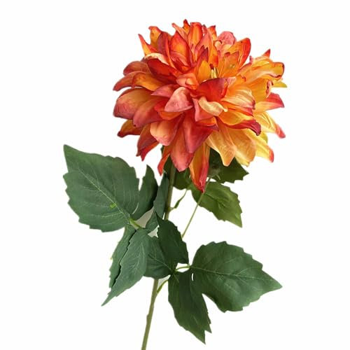 Künstliche Dahlien-Zweige aus Seide, groß, 15 cm, mehrschichtige Blütenblätter, Blütenkopf, Dahlie, Pinnata, Gazania, Sonnenschein-Pflanze mit langem Stiel, für Hochzeitsblumendekoration (orange), 5