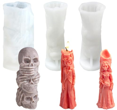 LGWJHCY 3 PCS Kerzen Formen Silikon, Halloween Silikonformen Kerzen, Totenkopf Kerzen Silikonformen,Bride & Groom & Totenkopf Silikonform Kerzen, Verwendet für Süßigkeiten Formen und DIY Home Dekor
