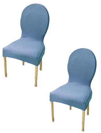 Esszimmerstuhlhussen mit runder Rückenlehne, dehnbar, für Holzstühle ohne Armlehnen, Polsterstuhlschoner, Küche, Esszimmer, Blau, 2 Stück