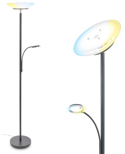 BRILONER - Stehlampe mit flexiblem Fluterkopf und Lesearm, stufenlos dimmbar, CCT warmweiß bis kaltweiß, Stehleuchte, Leselampe, Deckenfluter, Wohnzimmerlampe, Standleuchte, 180 cm, Anthrazit
