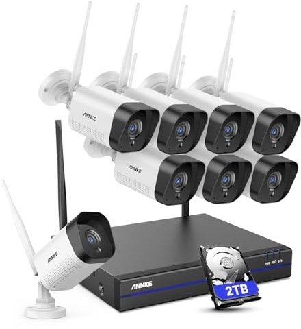 ANNKE WLAN Überwachungskamera Set Aussen Kabellos, 5MP Full HD Überwachungssystem, 10CH 5MP NVR mit 8X Überwachungskameras, Personenerkennung, 2-Wege-Audio, Arbeit mit Alexa, IP67, 2TB Festplatte