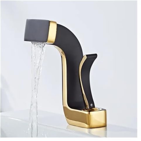 Tuqiu grifo de baño grifo de lavabo de baño blanco de latón grifo mezclador de agua fría y caliente grifo de fregadero montado en cubierta negro y grifo(Black and Gold)