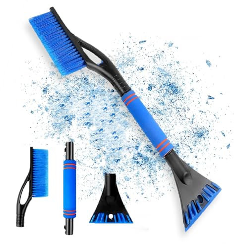 2 In 1 Raschietto Ghiaccio,Spazzola Neve con Raschietto,Spazzola da Neve per Auto,Raschietto Neve Rimovibile,60 Cm di Lunghezza con Impugnatura Antiscivolo e Isolante,per Parabrezza Robusto e Scopa(B)