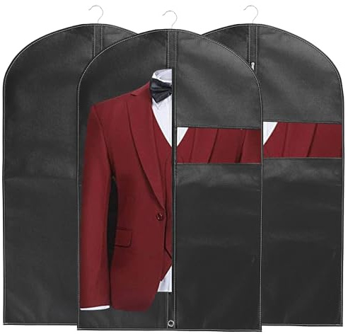 Fonyiunce 3 Stück Kleidersack, 60x80 cm, Kleidersack für die Aufbewahrung, Anzugstasche für Aufbewahrung, mit Klarem Fenster Schwarzer Reißverschluss Kleidersack, für Kleider Mäntel Hemden Abendkleide