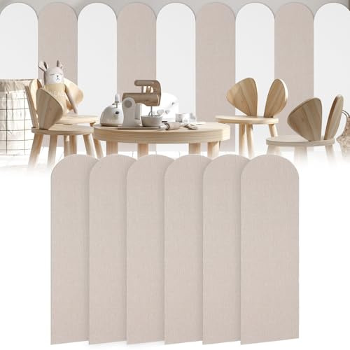 Lot de 6 panneaux muraux 3D - 56 x 15 cm - Mousse XPE autocollante - Anti-collision - Pour chambre à coucher, chambre d'enfant - Marron clair