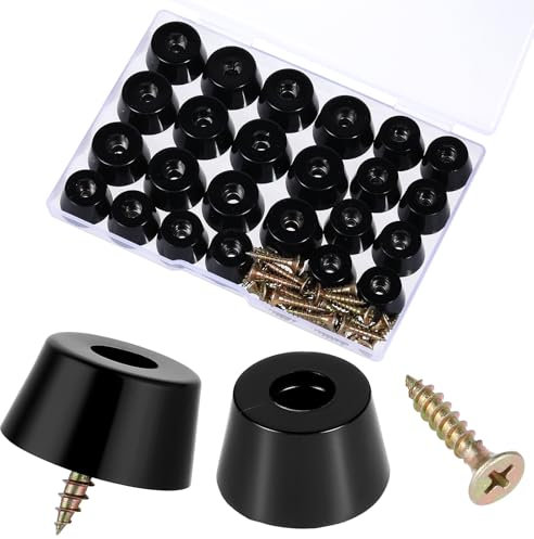 DIVINA VITAE 24Pcs Rubber Feet for Furniture, Chairs, Sofas, Black Rubber Non-Slip Furniture Feet with Screws and Built-In Stainless Steel Washers, 2 Sizes