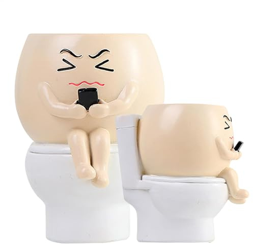 Gvblkq Simpatici vasi per piante, fioriera con faccia accigliata, vaso da fiori per WC seduto, vaso in resina per cactus, vaso da scrivania, decorazione per la casa per piante da interno ed