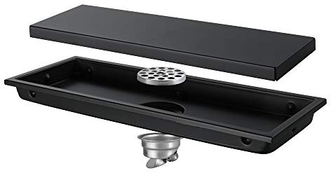 Scarico a Pavimento 30X11Cm Anti-Odore Nero-Verniciato Acciaio Inossidabile Lineare Scarico a Pavimento Bagno Piastrelle Inserto Scarico a Pavimento Doccia Accessori per Doccia da Bagno
