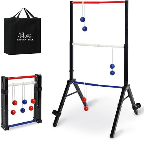 Metal Ladder Ball Game Set with 6 Bolas Assembly-Free Ladder Toss Includes Scorekeeper and Carry Case Yard Outdoor Games for Adults & Family