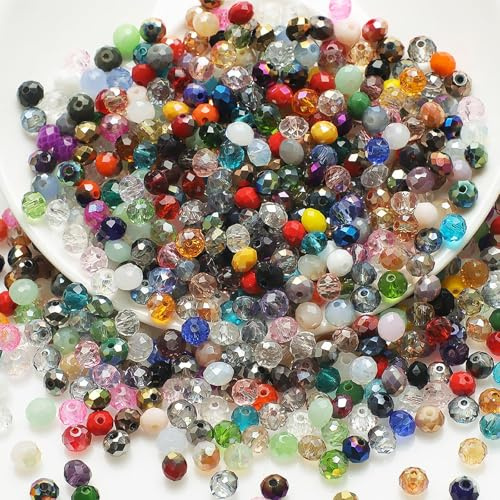 500PCS 3mm Crystal Glass Beads, Round Faceted Glass Beads, Colorful Assorted Bead for Jewelry Making, DIY Bracelets, Necklaces, Craft Projects, Multicolored Spacer Bead and Crafting (Multi 3MM)