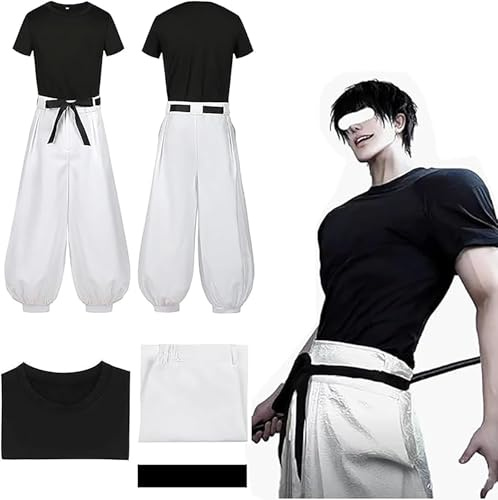 MeYuxg Toji Fushiguro Cosplay Costume, Jujutsu Kaisen Anime Cosplay Costume, Black Manga Short/White Pants, Adult Anime Carnival Costume for Halloween Role-Playing Games Performances