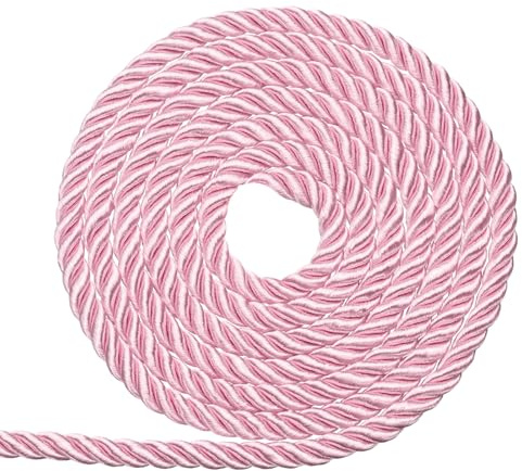 sourcing map Twisted Cord Trim, 5mm/11 Yard Trim Cord Rope 3-Ply Polyester Silk Twine Braided Rope for Home Decor Graduation, Light Pink