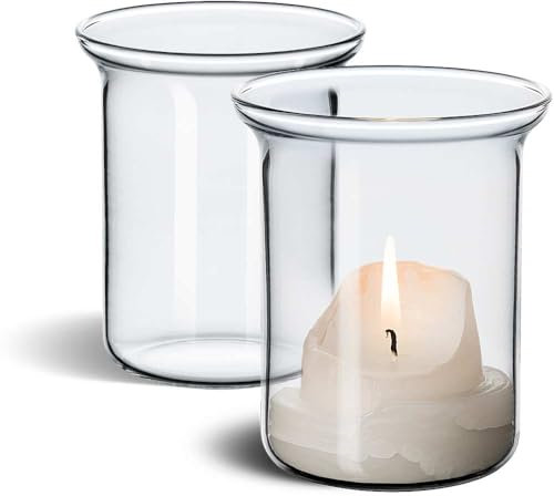Tuuters Glas für Kerzen mit Rand 2 Stück Windlichtglas aus Borosilikatglas (103mm x Ø70mm) hohe Temperaturbeständigkeit -40 bis +500 Grad