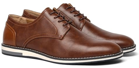 Harssidanzar Los hombres de Plain Toe Oxford Zapatos de vestir de negocios formal Zapatillas de deporte KM308EU,Coñac,Tamaño 45