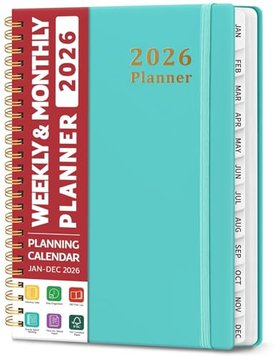 Planner 2026-2027 for Women & Men, Academic Monthly and Weekly Calendar Planner, Jul 2026 - Jun 2027, A5 (6.3 x 8.5), Teacher Student Planning Book with Tabs, Ideal for Office School Supplies - Aquamarine
