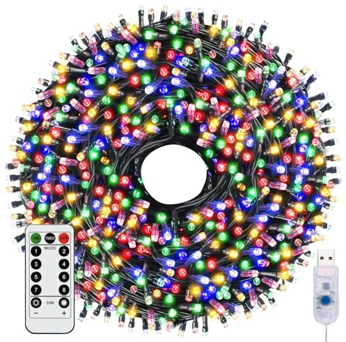 Fairy Lights & USB String Lights, 20m 200 LEDs Copper Wire Light & Waterproof Outdoor Christmas Lights for Indoor Outdoor Lighting, Bedroom, Wedding Decor, Party, Christmas, Tree - Colourful