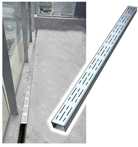 Slim Line - Kit di scarico a canali, larghezza da 5,3 a 20,3 cm, in acciaio inox, a basso profilo, grondaie e griglie, per patio, cortile, gazebo, balcone, pavimento in cemento (7 x 3 x 100 cm)
