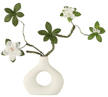 ZKALQECNF Decorazione Simulazione di azalea fiore vaso in ceramica bianca soggiorno ufficio decorazione disposizione Fiori Finti(Grande)
