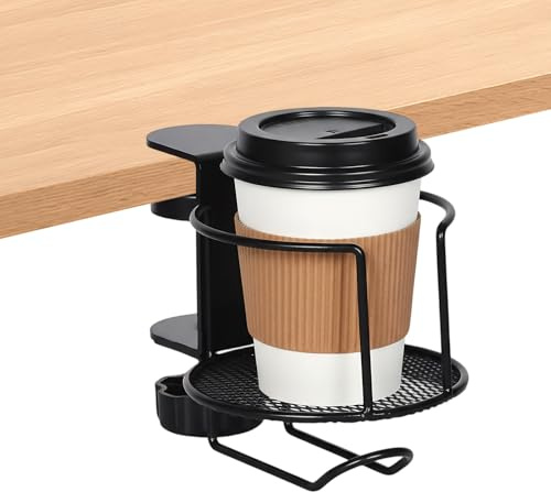 Sturdy Desk Cup Holder, Cup Holder Protect Your Workspace, Water Bottle Holder Easy to Install, Adjustable Desk Bottle Holder Cup Holders, for Water, Drinks, Coffee Cup (Black)