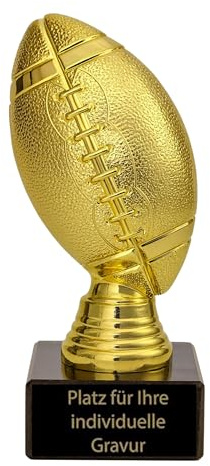American Football Pokal 15 cm - Trophäe Figur Ball in Gold auf Marmor | Inklusive Gravurschild, Edle Goldoptik, 370 g Schwerer Marmorsockel, Ideal für Turniere, Vereine und Schulsport, 15x7 cm