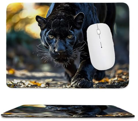 Mauspad 50 x 25 cm Gaming Mousepad mit Vernähte Kanten - rutschfest - Mauspad für PC mit Glatter Oberfläche, Klein Mousepad Schwarzer Panther, Klein Maus Pad für alle Maustypen, Zubehör Büro ed347