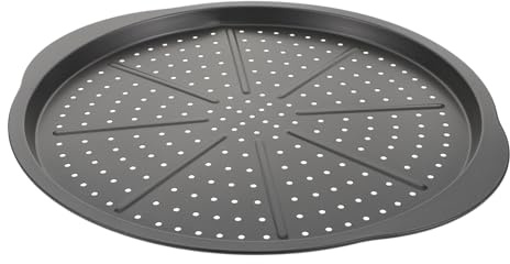 COLLBATH Molde para Pizza Perforado 38 Cm Acero al Carbono Antiadherente Bandeja para Hornear Casera Utensilios de Repostería Hogar Cocina Bandeja para Pizza Asas