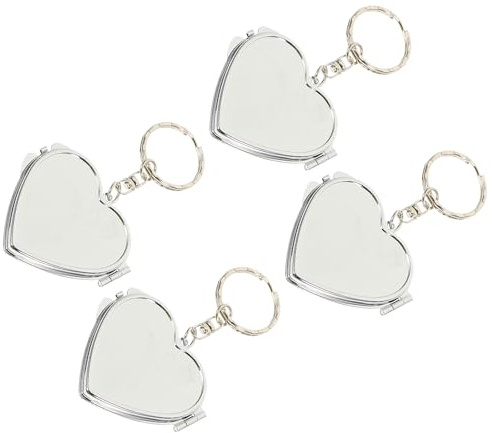 WRITWAA 4 Stück Herz Klappspiegel Schlüsselanhänger Metall | Metall & Aluminium, doppelseitiger Spiegel, klappbar, für Tasche & Schlüssel, Geschenk für Damen, 1,97 x 1,77 x 0,31 Zoll