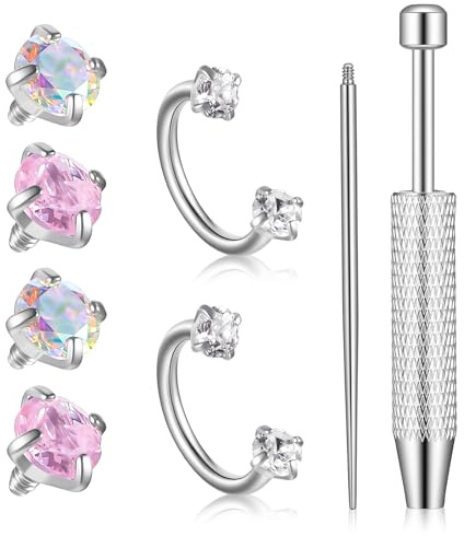 Neyauo 16g Surgical Stainless Steel Nose Stud, Nose Ring for Women | Double Stud Gem, 16 Gauge Screw Corkscrew, Nostril Piercing Jewelry, for Women Men Trendy