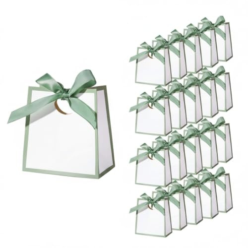 20 minipresentpåsar med rosett, 11 × 6 × 12 cm, salviagrön | 20 små presentpåsar med avtagbara band – för självbindning, dekoration och fyllning