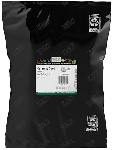 Frontier Co-op Whole Caraway Seed, 1lb Bulk Bag - Warm & Earthy Flavor - Organic Caraway Seeds for Bread, Cooking, Baking & Culinary Dishes, Kosher