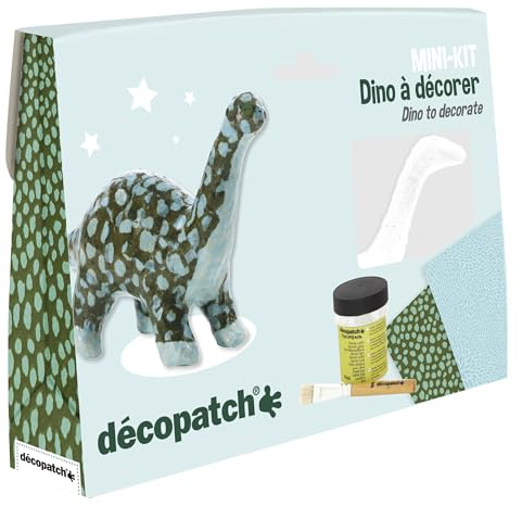 Décopatch KIT011O Bastel Set Pappmaché Dinosaurier (ideal für Kinder, 3,5 x 19 x 13,5 cm) blau, grün