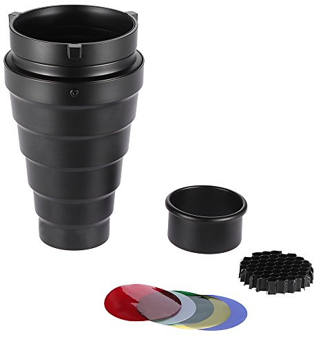 Andoer Metal Conical Snoot with Honeycomb Grid 5pcs Kit Colour Filter for Bowens Mount Studio Strobe Monolight Flash Photography