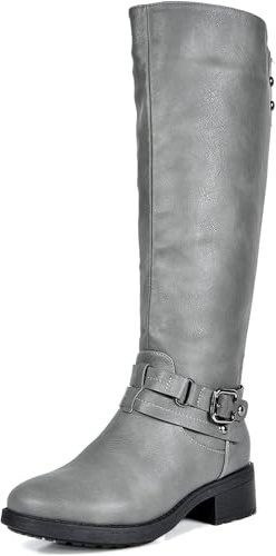 DREAM PAIRS Women's Knee High Boots, Buckle Riding Boots,Size 6.5,Grey,UNCLE