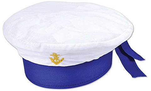 Bristol Novelty BH669 Sombrero de marinero infantil, 1 unidad, blanco, 25 cm x 23 cm x 6 cm, unisex, multicolor, talla única Halloween