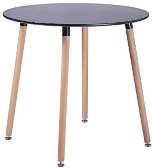 H.J WeDoo Runder Esszimmertisch Design Küchentisch Skandinavisch Esstisch MDF mit 4 Buchenbeine, HxD: 73 x 80 cm, Schwarz
