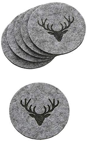 Boltze Home Collections Untersetzer Tjark grau Ø 10 cm - 6er Set - (grau Hirschkopf)
