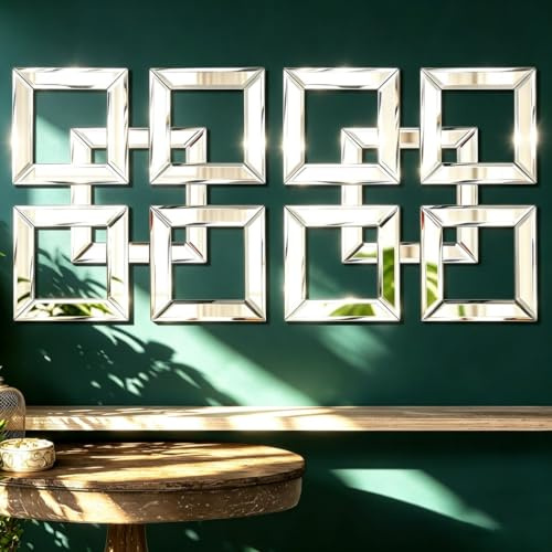 QMDECOR 2 Stück silberfarbene, verspiegelte Wanddekoration, 31x31 cm, dekorativer Spiegel, Moderne Mode, DIY-Wandspiegel, quadratisch, wunderschön, schicker Spiegel für Zimmer, Heimdekoration