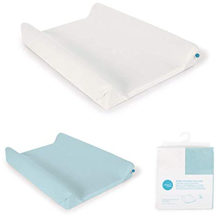 Ceba Baby Bezug für Wickelauflage - 2er Set Wickelauflagenbezüge für den 2-Keil Wickelmulde 50x70 / 50x80 cm - Überzug für Wickelunterlage - Baumwolle, extra dick und kuschelig - Türkis + Ecru