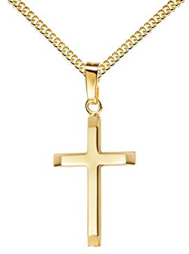 JEVELION Ketten-Anhänger Anhänger-Kreuz Gold Kreuz für Damen, Herren und Kinder mit abgeflachten Kanten als 750 Gold 18 Karat mit Schmuck-Etui und Kette 36 cm