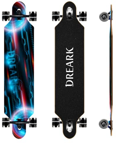 Longboard 42 Zoll Erwachsene Mädchen Jungen Anfänger, ABEC 11, Drop-Through Freeride Skateboards Cruiser bis 120 kg (Cool)