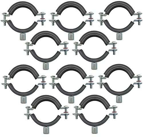 10 Stück Set Rohrschellen aus Stahl verzinkt Spannbereich 47 bis 51mm Rohr Außendurchmesser 1 1/2 Zoll mit Schallschutz Gummi Einlage mit M8 Halterung Befestigung 10er Pack