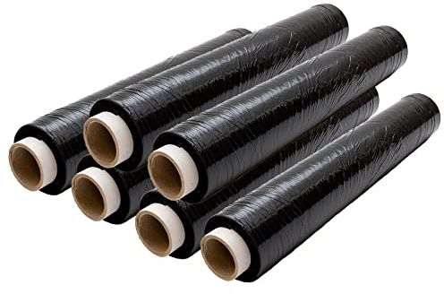 Edenpack Paletten-Stretch-Schrumpffolie, schwarz, 400 mm x 250 m, strapazierfähige Verpackungsfolie, Schrumpffolie, für Umzüge, 6 Stück