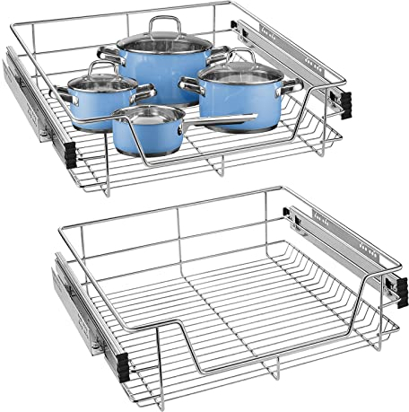 AufuN 2x Küchenschublade 60cm, Teleskopschublade Vollauszug Küchenschrank Schrankauszug Schlafzimmerschränke Belastbar Korbauszug Haushalt Küchenregal- 2 Stück,60cm