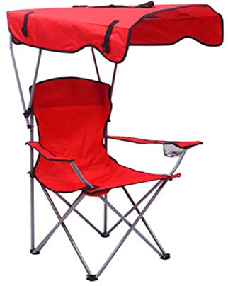 Yadlan Campingstuhl 150 Kg Belastbar, Angelstuhl Faltbar mit Fussteil, Faltstuhl Camping Armlehne, Wetterfest Strandstuhl mit Schirm, Tragbar Klappbar Hoch Karpfenstuhl mit GeträNkehalter Rot