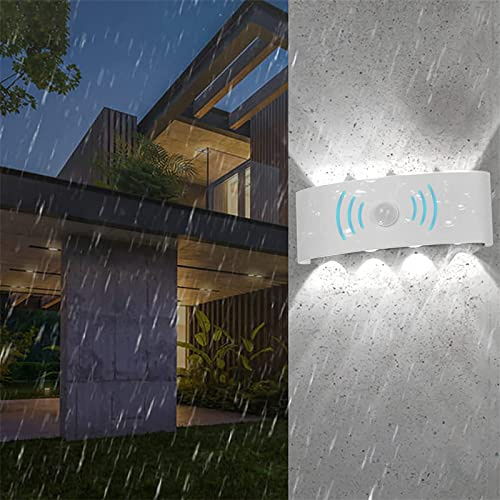 LED Weiß Garten Wandleuchte mit Bewegungsmelder Aussen Innen Wasserdichte IP65 Wandbeleuchtung Modern Up Down 18W Induktion Sensor Aussenleuchte Aluminium Außenlampe Flur Treppen Wandlampe (Kaltweiss)